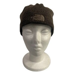 The North Face Brown Knit Beanie Hat Fleece Lined Logo Warm Winter Outdoor Y2k